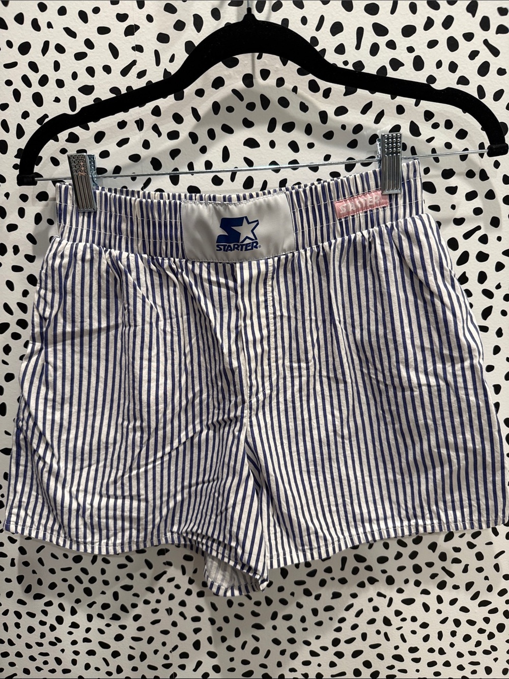 Women’s Starter x Zara blue and white striped boxer shorts Size M